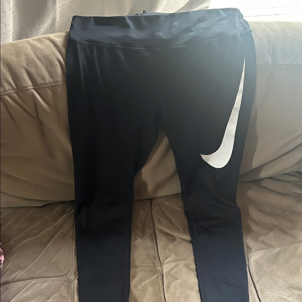Nike Women's Black Leggings with White Swoosh